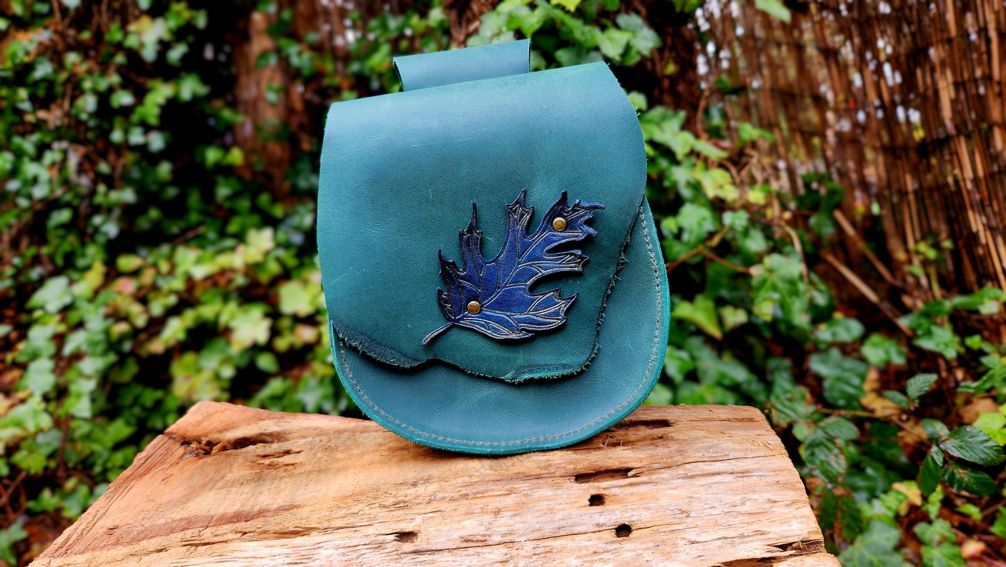 Leather Leaf Belt Bag (teal)